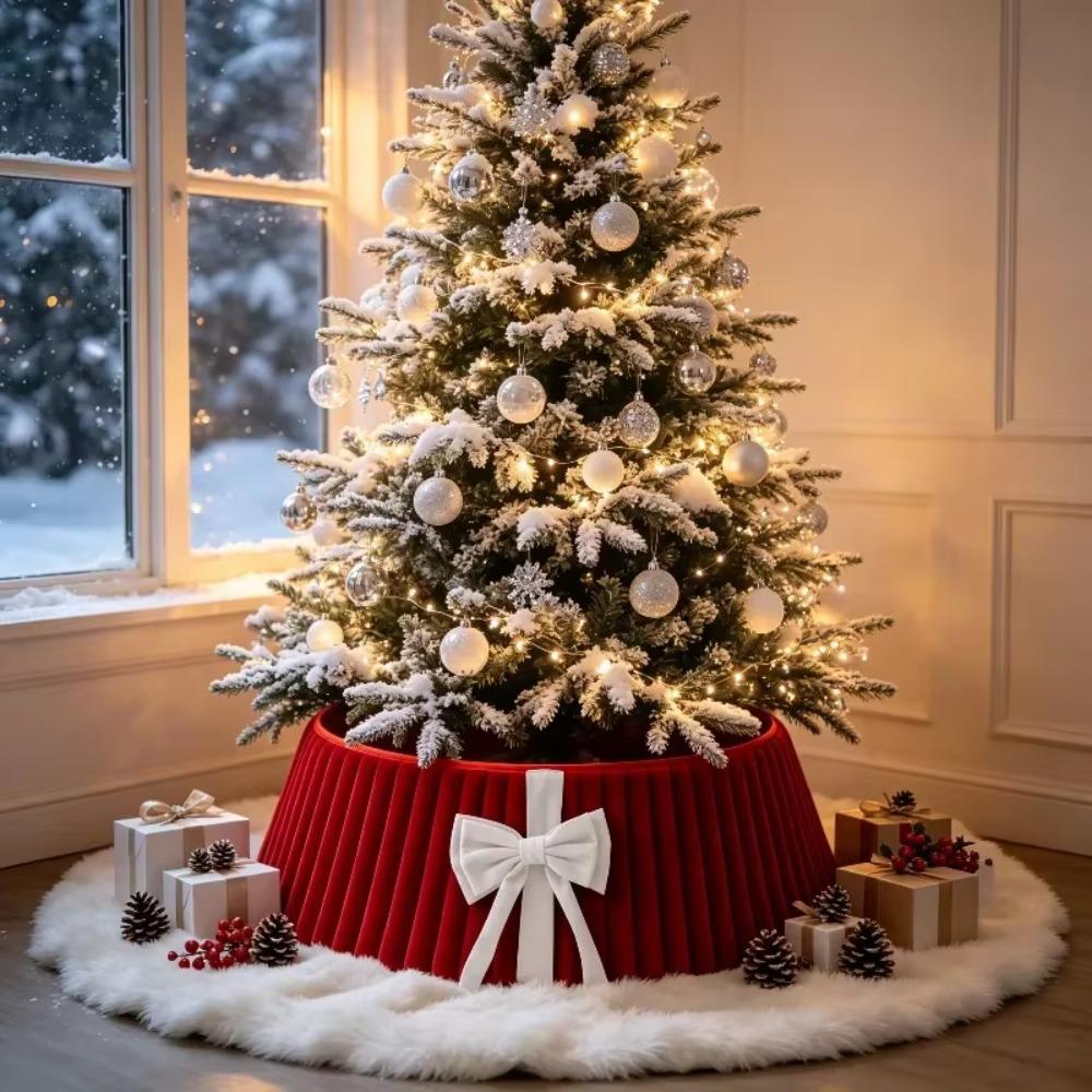 Folding Velvet Christmas Tree Collar Strip Design Xmas Tree Surround Cover  Indoor