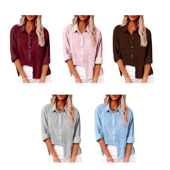 Women Shirt Lapel Long Sleeve Single Breasted Shirt Tops Pure Color Loose Fit Casual Shirt Work Party Daily Wear