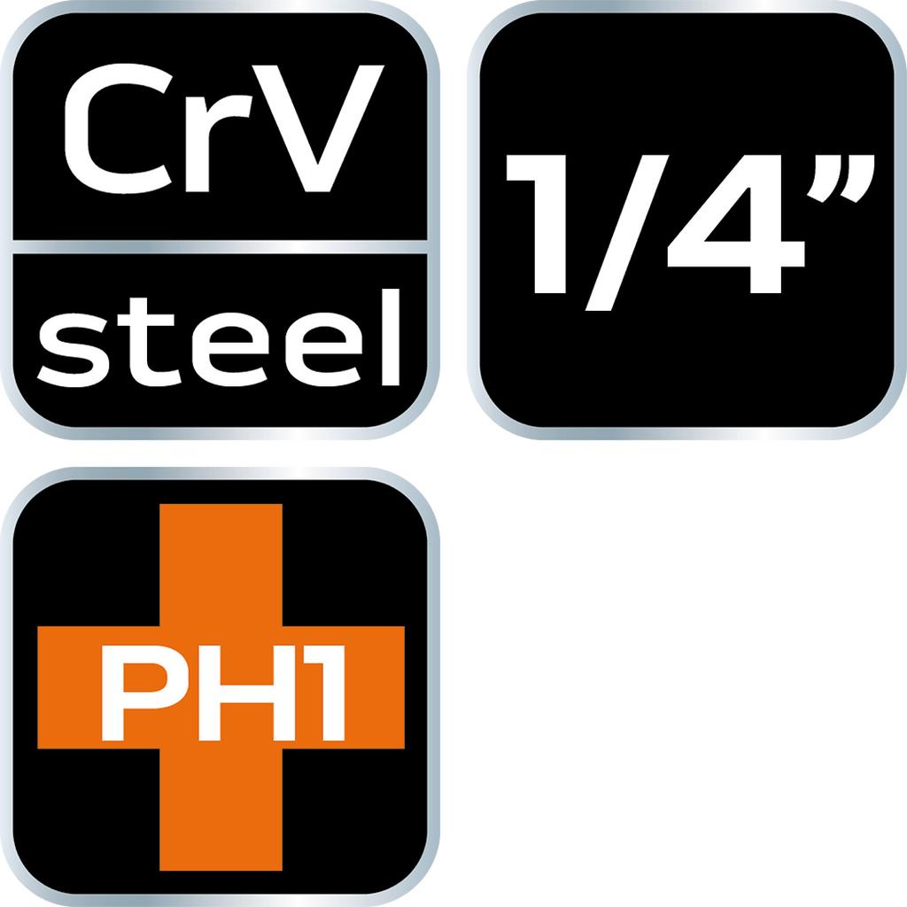 PH1 screwdriver bit on 1/4" socket, long, 87 mm