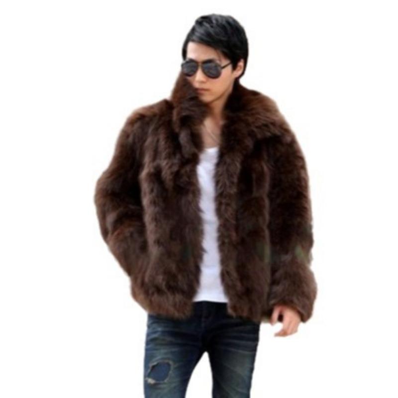 Men's Faux Fox Fur Lapel Jacket Short Warm Winter Coat Casual Streetwear