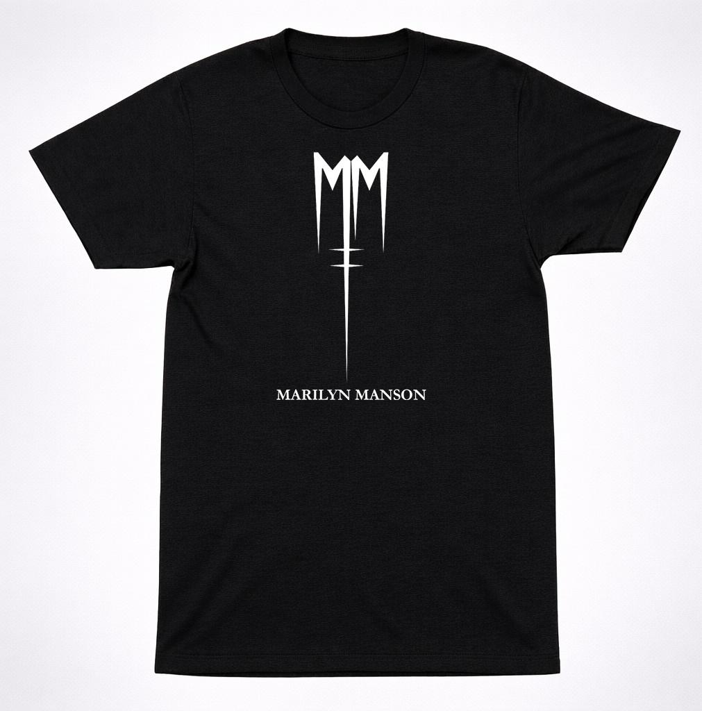 Черная футболка с логотипом-сигилом Marilyn Manson (MM) для промышленной, готической, металлической группы S разноцветный