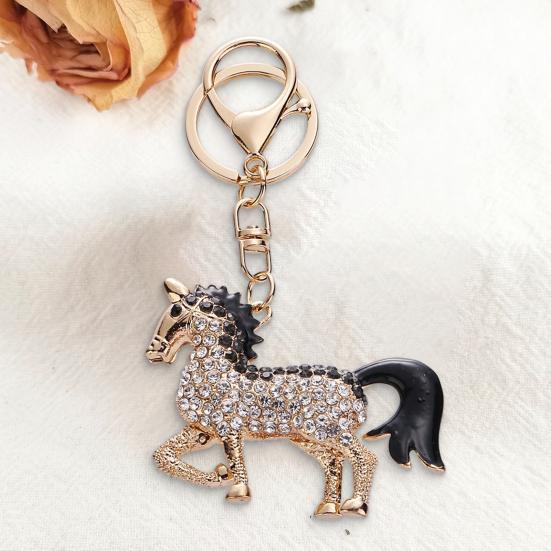 Keychain Pendant Chinese Style Rhinestones Inlaid 3D Chinese Zodiac Horse Design Key Chain Metal Charm Bags Keyring