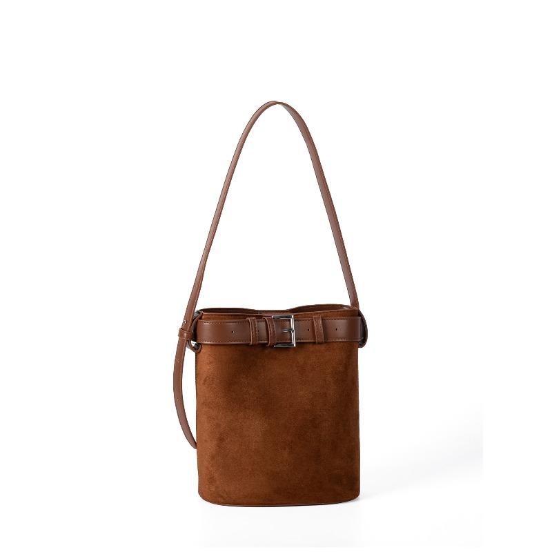 New Suede Spliced Bucket Bag for Women with A Sense of Luxury, Retro Fashion, Hand-held Shoulder Bag for Women