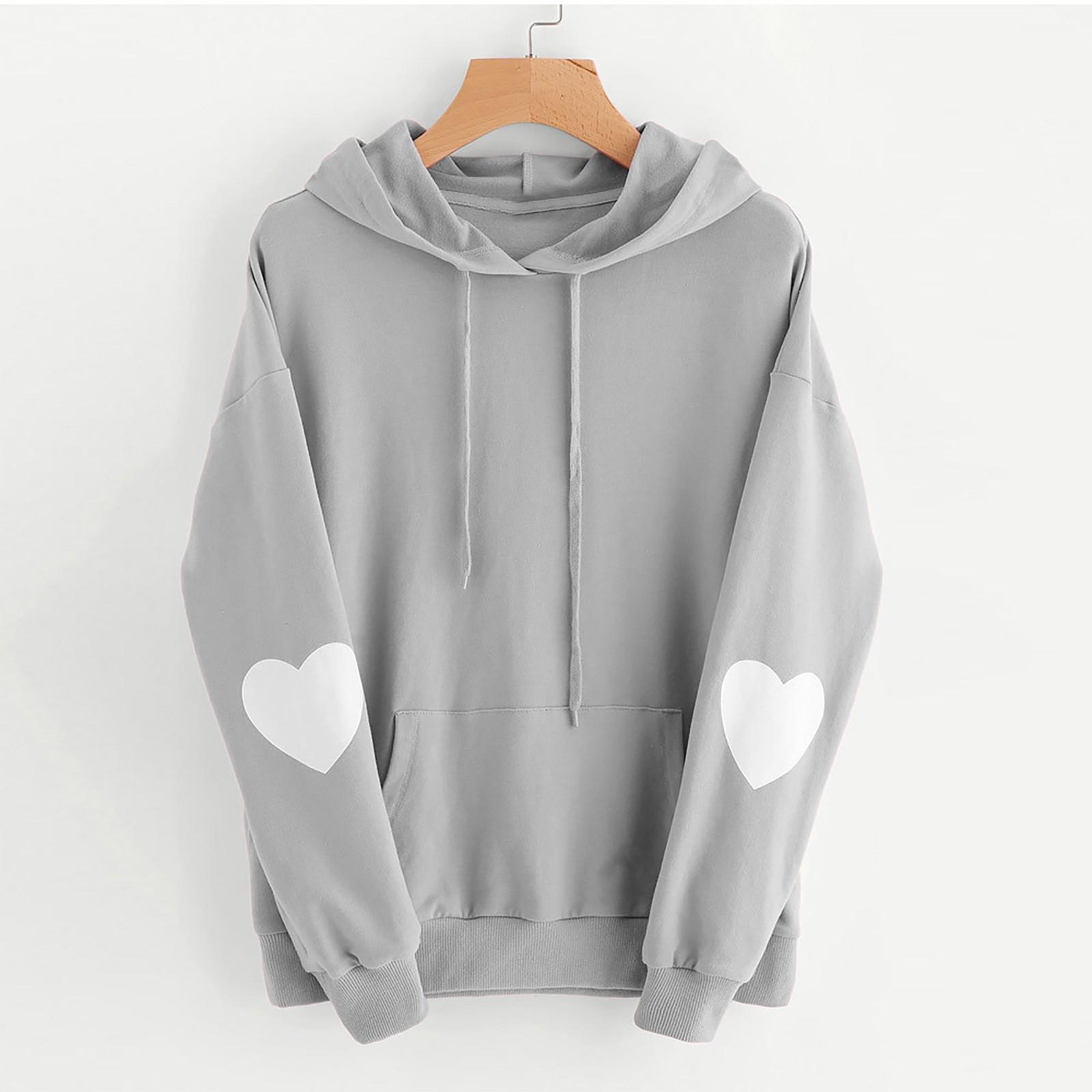

Womens Long Sleeve Heart Hoodie Sweatshirt Jumper Hooded Pullover Tops Blouse L