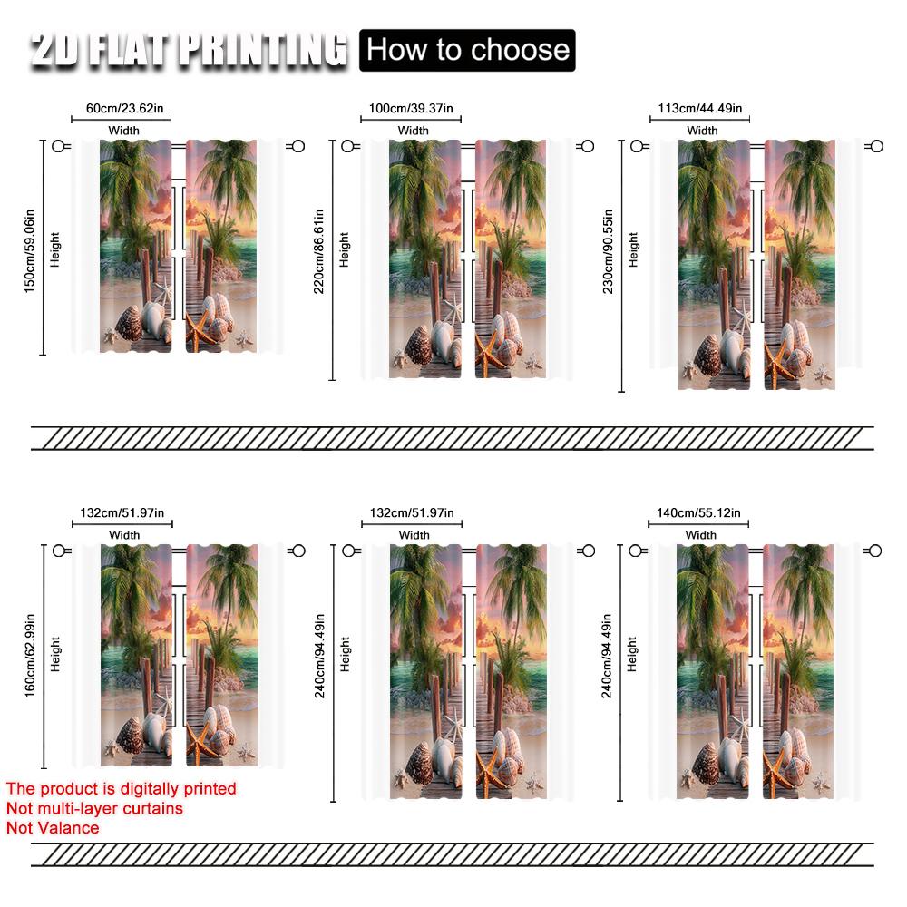 2 Stück, Hochwertige Vorhänge 2D-Druck Palme Natur Ozean Sonnenuntergangsszene Polyestergewebe (ohne Stange) Festlicher Gebrauch für Wohnzimmer &