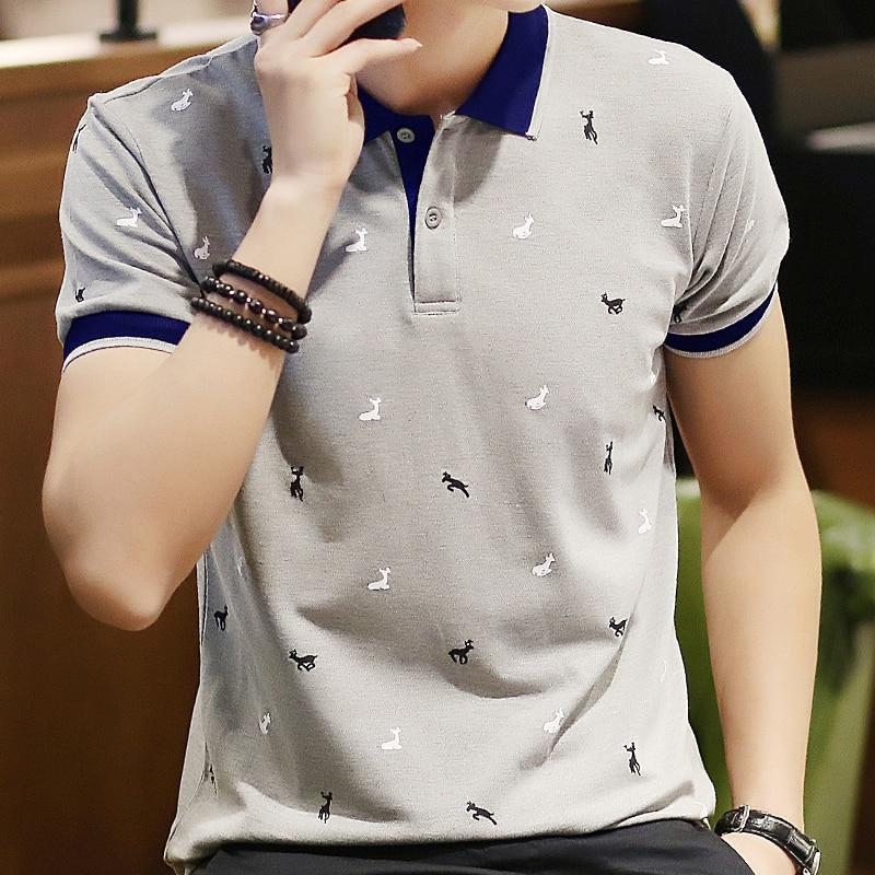 Summer New Style Deer Print Top Quality Men's Polo Shirt Pique Cotton Short-Sleeved Casual Breathable Lapel Men's Shirt