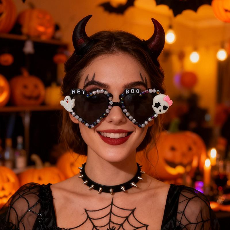 New men's and women's Halloween party skeleton ghost sunglasses pearl letter ghost glasses