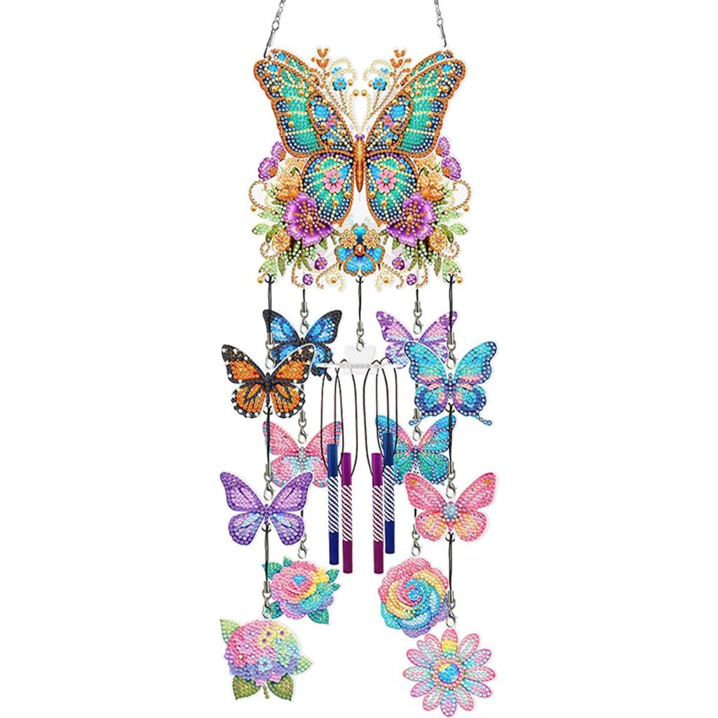 Butterfly Wind Chime Double Sided Diamond Painting Hanging Pendant 5D DIY Diamond Painting Dots Pendant for Home Wall Decor