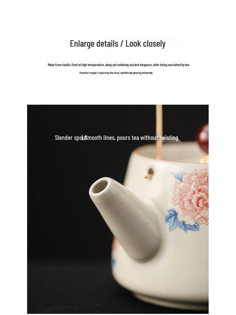 High-grade Beige Ru Kiln Hibiscus Ceramic Tea Set – Includes Teapot, Teacups, and Teaplate for Kung Fu Tea Ceremony, Suitable for Home and Office.