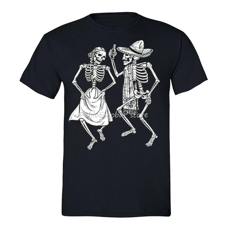 Unisexs 2 Dancing Skeletons Sugar Skull Day Dead Dia De Los Muertos Mexican TShirt Colorful Tee Shirt S