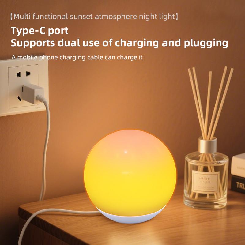 Ball-shaped Wireless Remote Control Night Light Outdoor Camping Atmosphere Light USB Camping Lamp Bedside Sunset Lamp