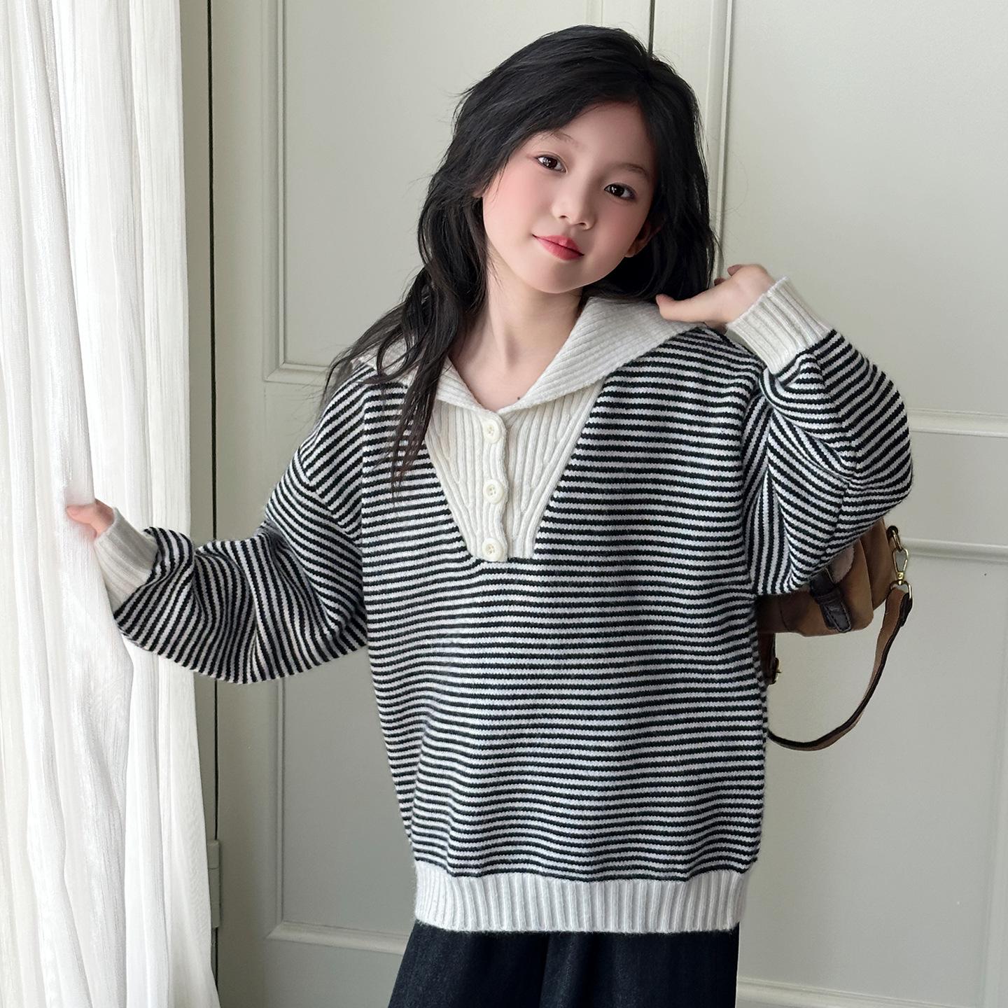 

Вязаный свитер для девочек в корейском стиле 2025 - Модная осенне-зимняя одежда для больших и маленьких детей 120 cm