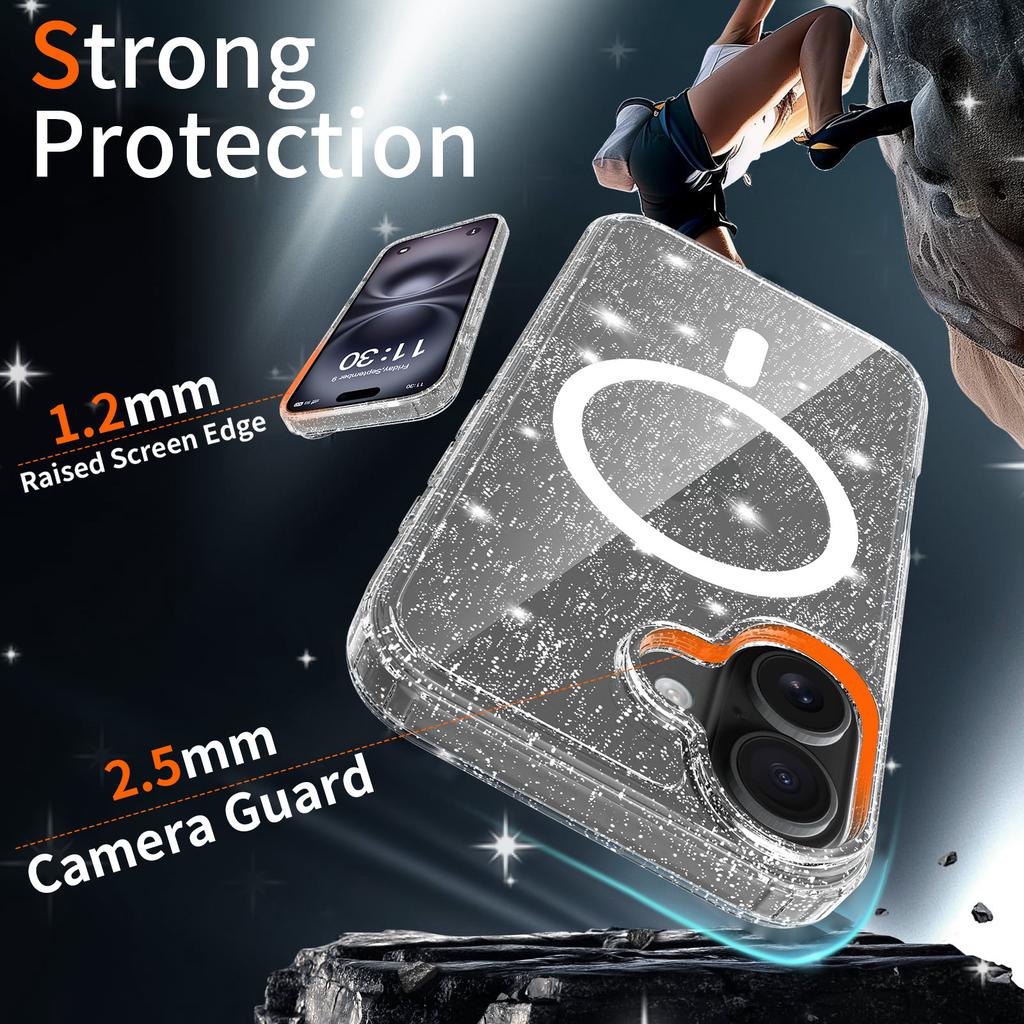 Magnetic Glitter Clear Case for Magsafe Iphone 17 Pro Max Air 16 Plus 16E 15 13Pro 14 Pro 16Pro 17Pro Mag Safe Anti Yellowing Phone Cover Accessories