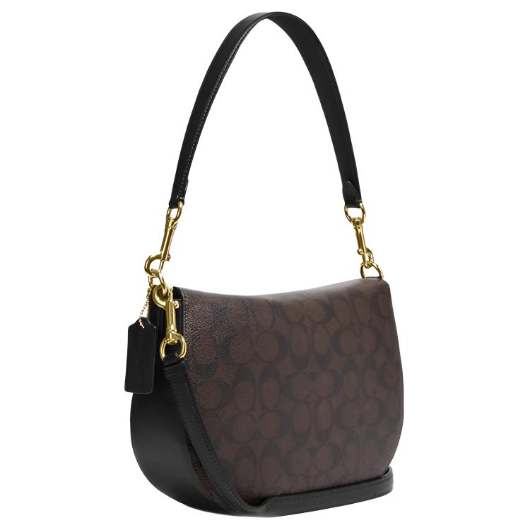 New COACH HoboElla Canvas With Leather Shoulder Bag Crossbody Bag Handbag Large Size Women's Dark Brown CH554-IMAA8