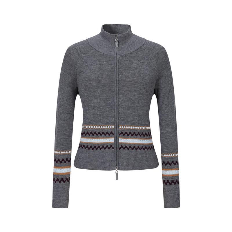 JUZUI Women's Retro Fair Isle Lambswool Zipper Knit Cardigan