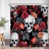 Skull Halloween Shower Curtain Scary Skull Flower Ghost Pumpkin Happy Bathroom Decoration Retro Shower Curtain
