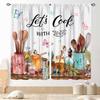 Retro Tableware Kitchen Text Curtain Panels,Distressed Wood Fork Spoon Sweet Home Slogan Full Print Drapes For Bakery Cafe Decor