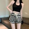 High-Waisted Striped Women's Summer Shorts - Elastic Waist, Loose Wide-Leg, A-Line Style, Slimming Sports Look