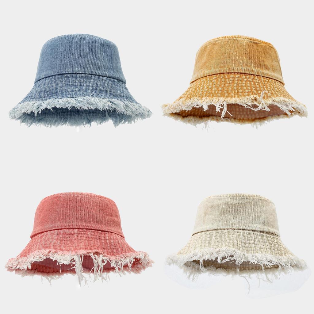 Retro Streetwear Denim Fisherman Hat With Wide Brim For Sun Protection In Summer