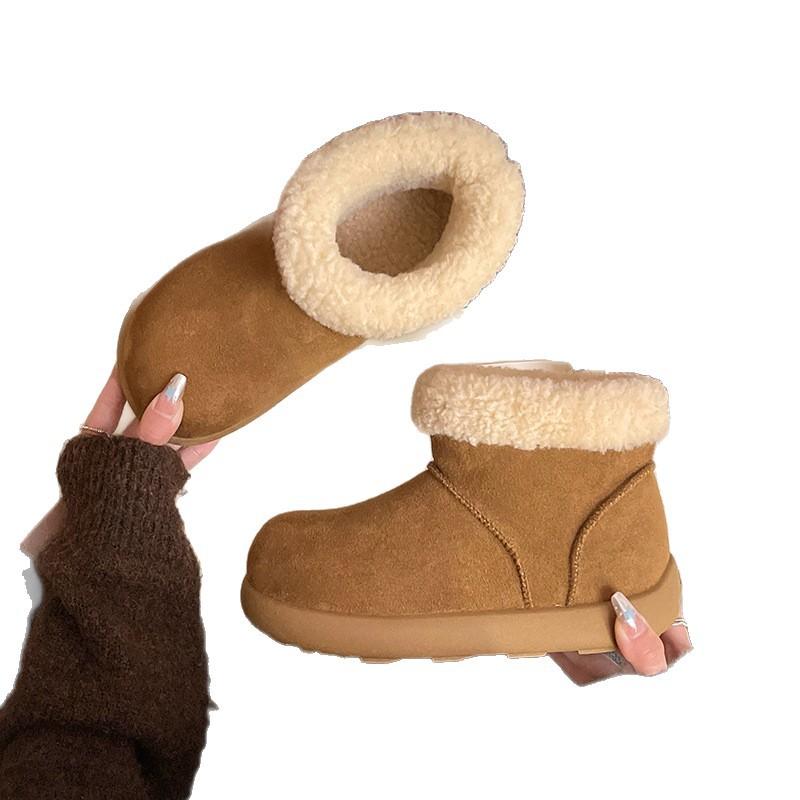 Ugly Cute Big Head Non-slip Snow Boots Winter New Thickened and Velvet Warm Fluffy Short Boots Birkenstock Cotton Shoes