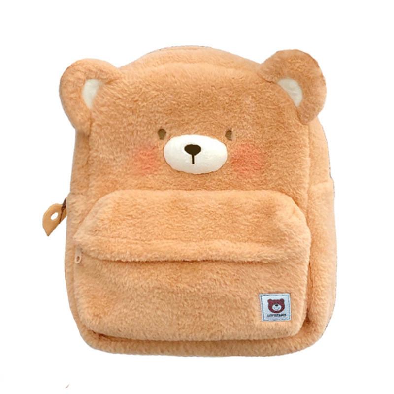 2023 Cute Plush Bear Backpack Brown Color Embroidered Style Velvet Material Large Capacity Bag