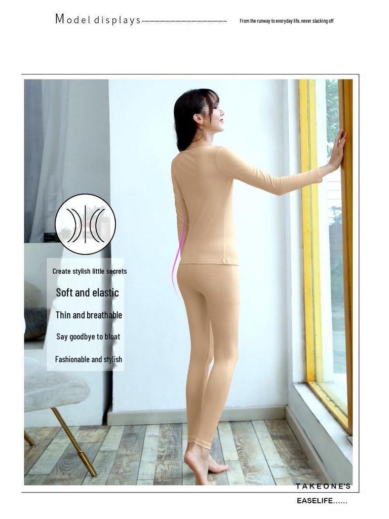 Plus Size Women's Slimming Thermal Underwear Set - Solid Color, Warm, Thin, Autumn & Winter Basics