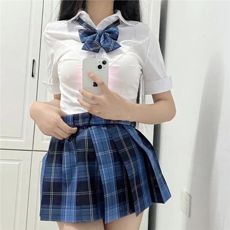 Autumn Slimming JK Uniform: Pleated Skirt & Long Sleeve Shirt Set for Women