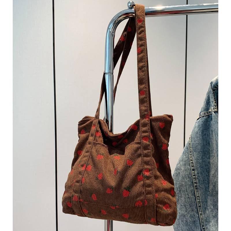 2024 Corduroy Large Capacity Shoulder Bag For Women Cute Canvas Tote Bag For School**