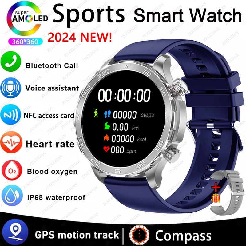 New GPS Track Smart Watch Men AMOLED HD Screen Outdoor Sports Fitness Heart Rate NFC IP68 Waterproof Bluetooth Call Smart Watch