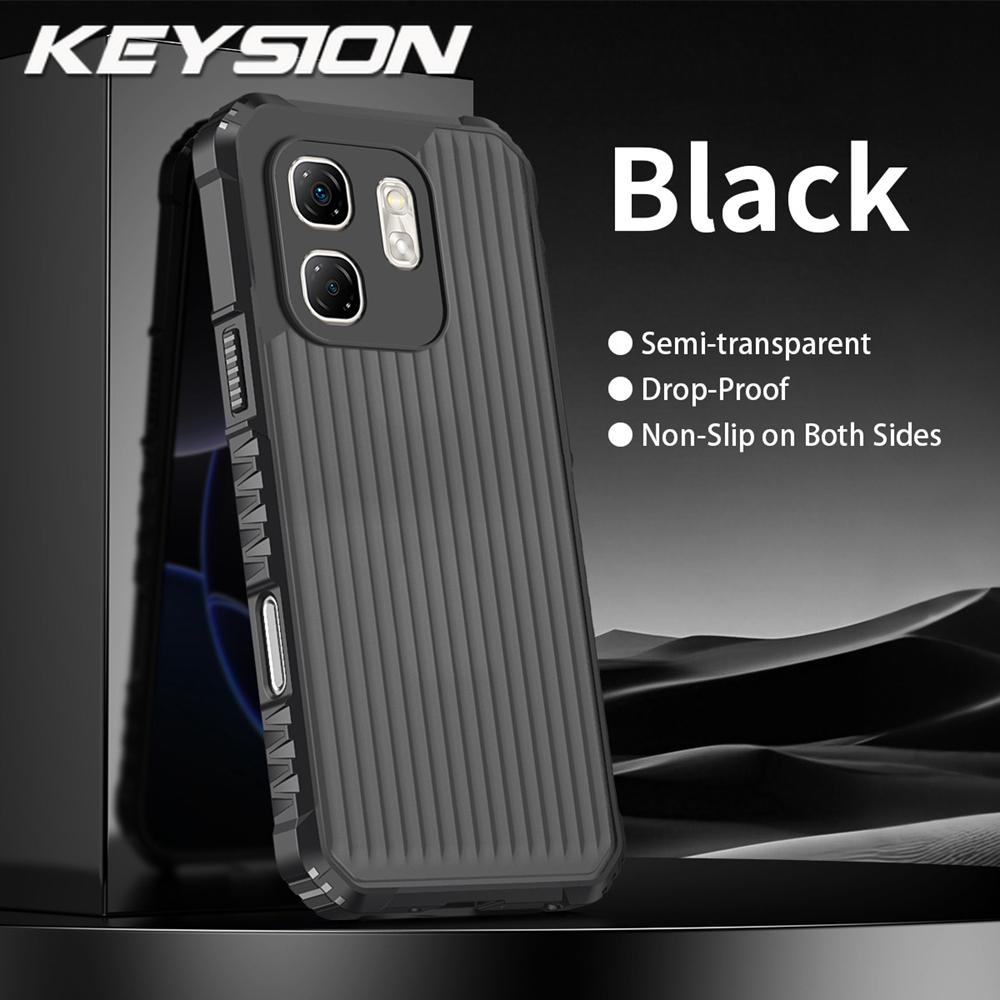 KEYSION Heavy Duty Shockproof Phone Case for Infinix Hot 50i Soft Silicone+PC Translucent Matte Back Cover for Infinix Smart 9
