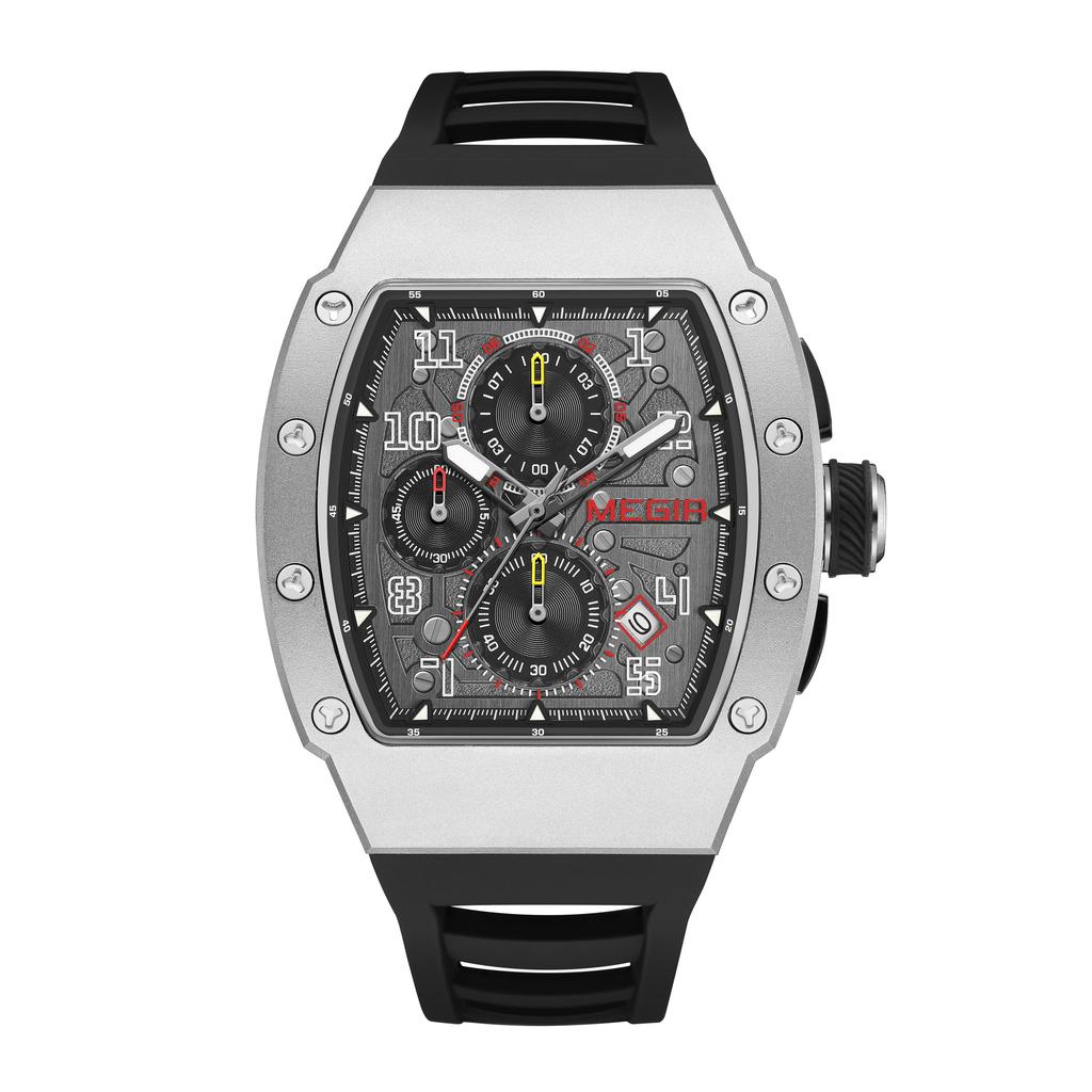 Megir Mode Sportuhren für Herren Edelstahlgehäuse Wasserdicht Leuchtend Militär Quarz Chronograph Automatisches Datum Reloj Hombre 8411