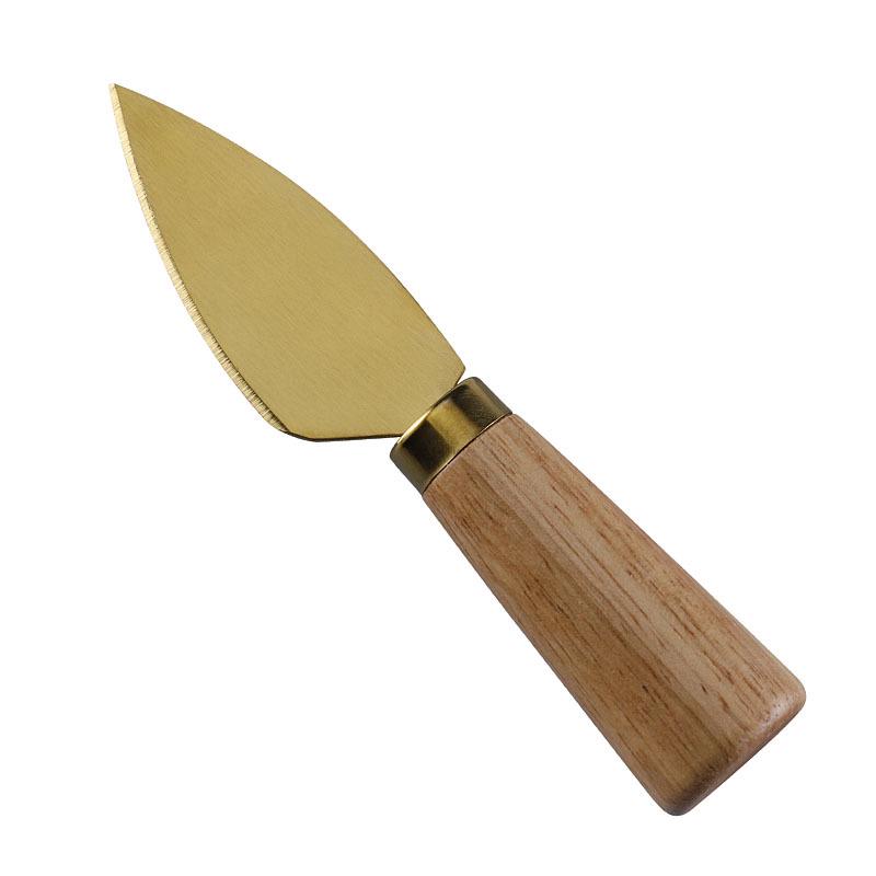 Stainless Steel Gold Cheese Knife Set with Fork and Rubberwood Handles
