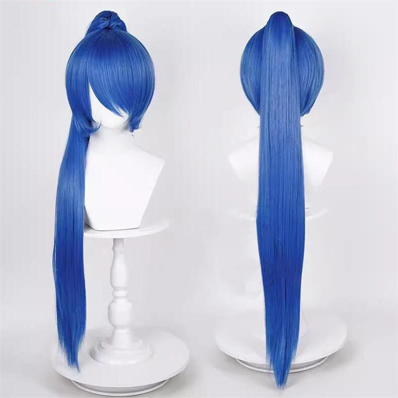 Peruca de cosplay de rabo de cavalo reto de 90 cm, peruca curta de anime, peruca universal multicolorida, resistente ao calor, cabelo sintético + touca