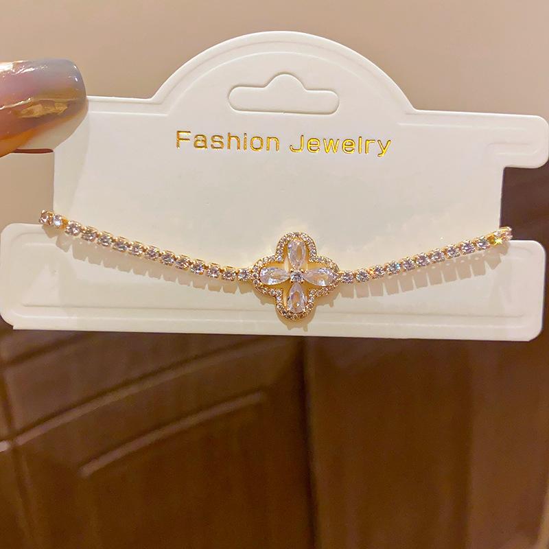 Altın Kaplama Zirkon Baklava Çiçek Bileklik - Soğuk Tarz, Çok Yönlü, Hafif Lüks, Üst Düzey El Takısı