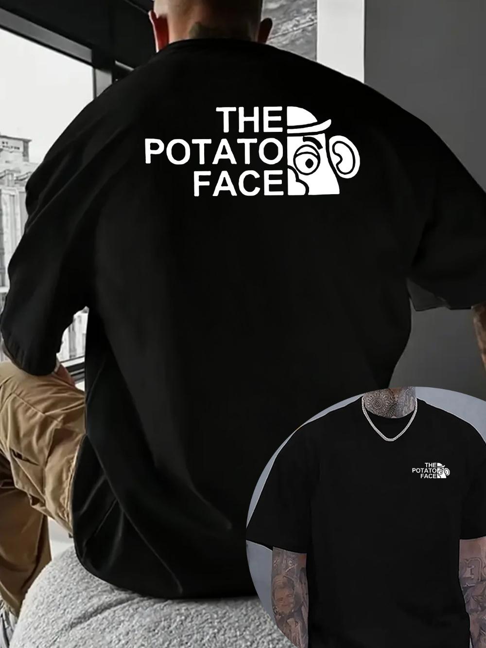 Mens Funny Potato Print TShirt The Potato Face Back Front Design with LogoLike Potato Characters Short Sleeve Summer Tee S