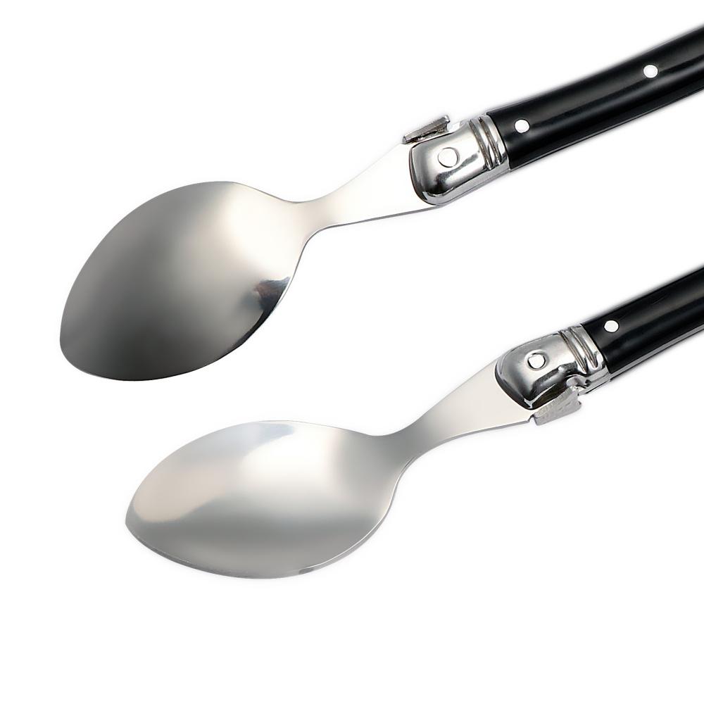 Jaswehome 6pcs Black Handle Laguiole Dinner Spoons Coffee Teaspoons Cutlery Dessert Fruit Mixing Ice Cream Spoon