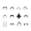 Stylish Carved Elephant Black Knuckle Ring Set
