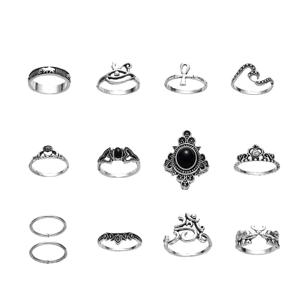 Stylish Carved Elephant Black Knuckle Ring Set