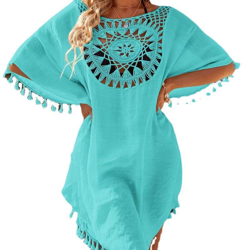 2021 Plus Size Off-Shoulder Tassel Cutout Beach Cover-up