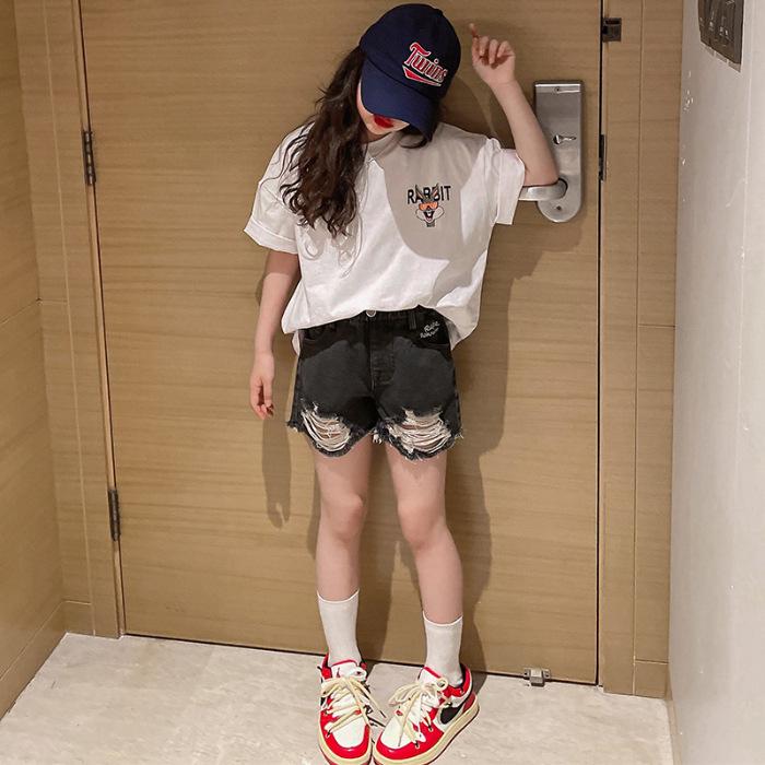 Summer Children Cartoon Print T-shirt for Girls Causal Short Sleeve Tee Tops Teenager Fashion Kids Clothes