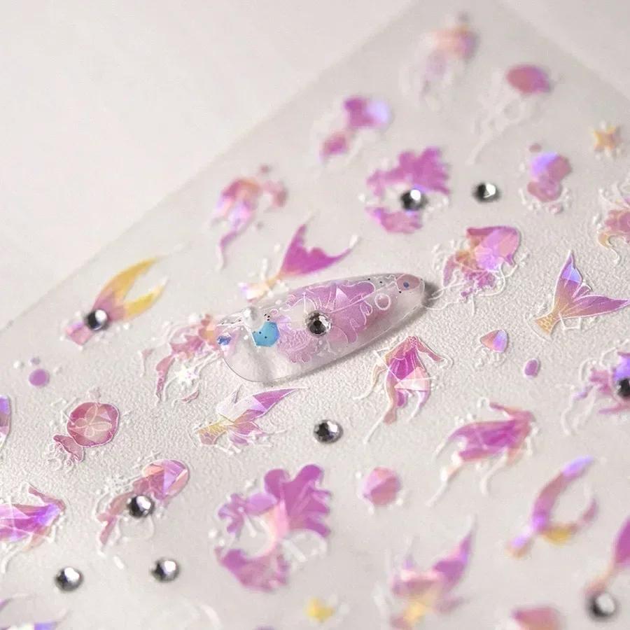 Laser Sliver Star Ocean Dolphin Whale Shoal of Fish Bubbles Sea Marine Organisms Nail Art Sticker Self Adhesive Manicure Decal