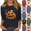 Dámské módní ležérní top s tříčtvrtečním rukávem a halloweenským potiskem, kulatý výstřih