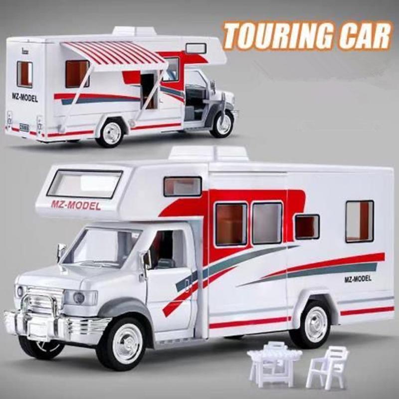 1/30 Diecast Luxury RV Recreational Vehicle Car Model Metal Toy Camper Van Motorhome Touring Car Model Sound and Light Kids Gift