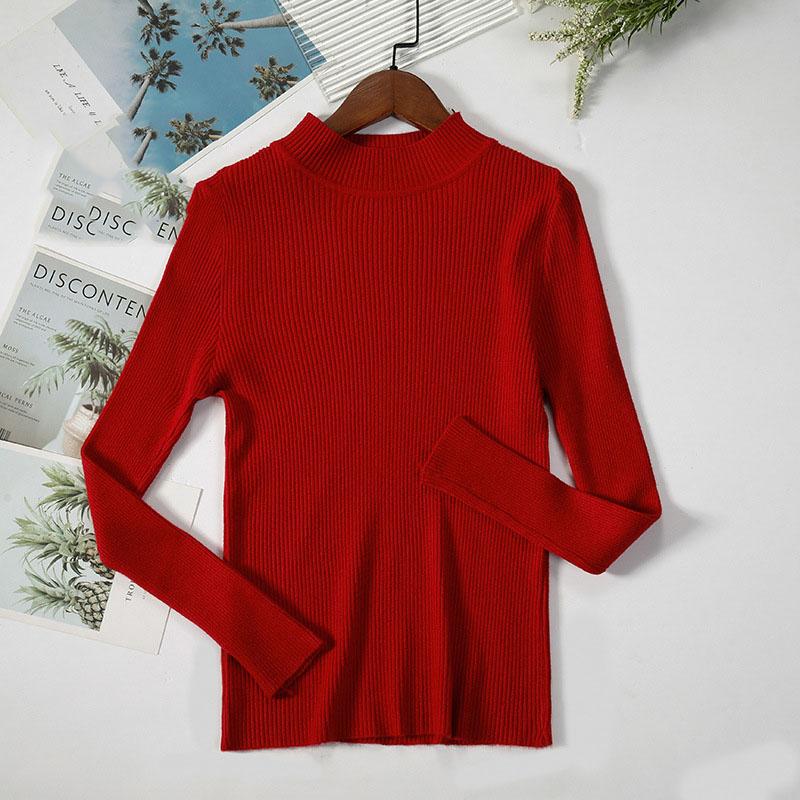 Long Sleeve Half High Neck Sweater Women's Pullover Solid Color Slim Knit Bottoming Shirt Elegant and Comfortable Women's Clothes