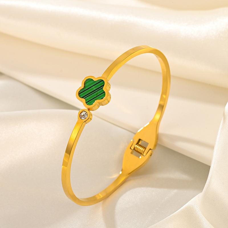 Gold Plated Stainless Steel Lucky Five Leaves Clover Bracelet for Women Adjustable Fashion Classic Jewelry Accessories Gifts