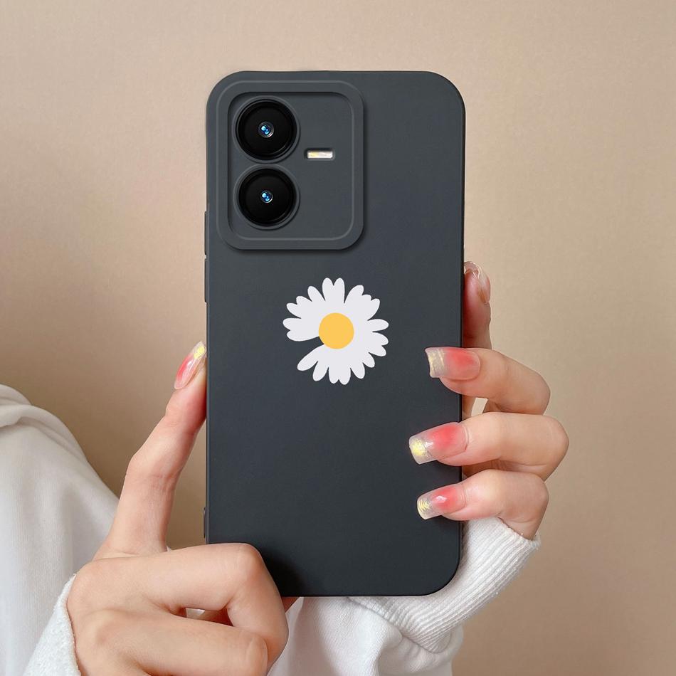 Cases For Vivo Y22 Y22S Flower Liquid Silicone Camera Lens Protection Phone Back Cover For VivoY22 Vivo Y 22 Y22 S Coque Bumper