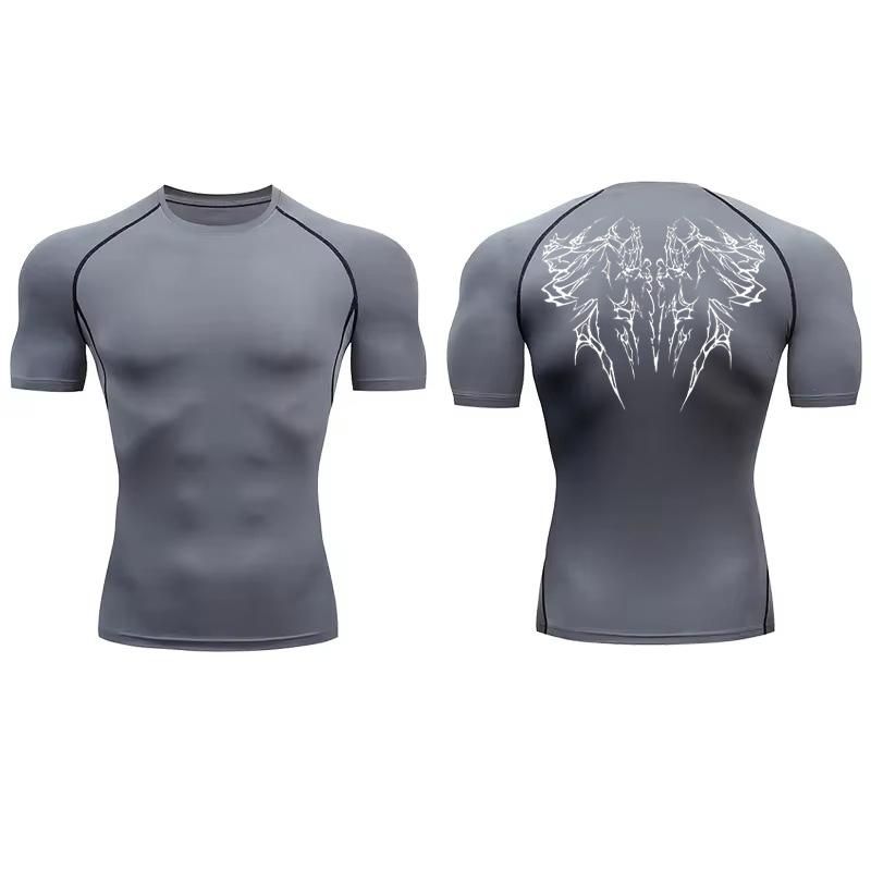 

Mens Compression T-shirt Gym Running Quick Dry Fitted Sportswear Fitness Breathable Casual Workout Harajuku T-shirt Short Sleeve XXXL сірий