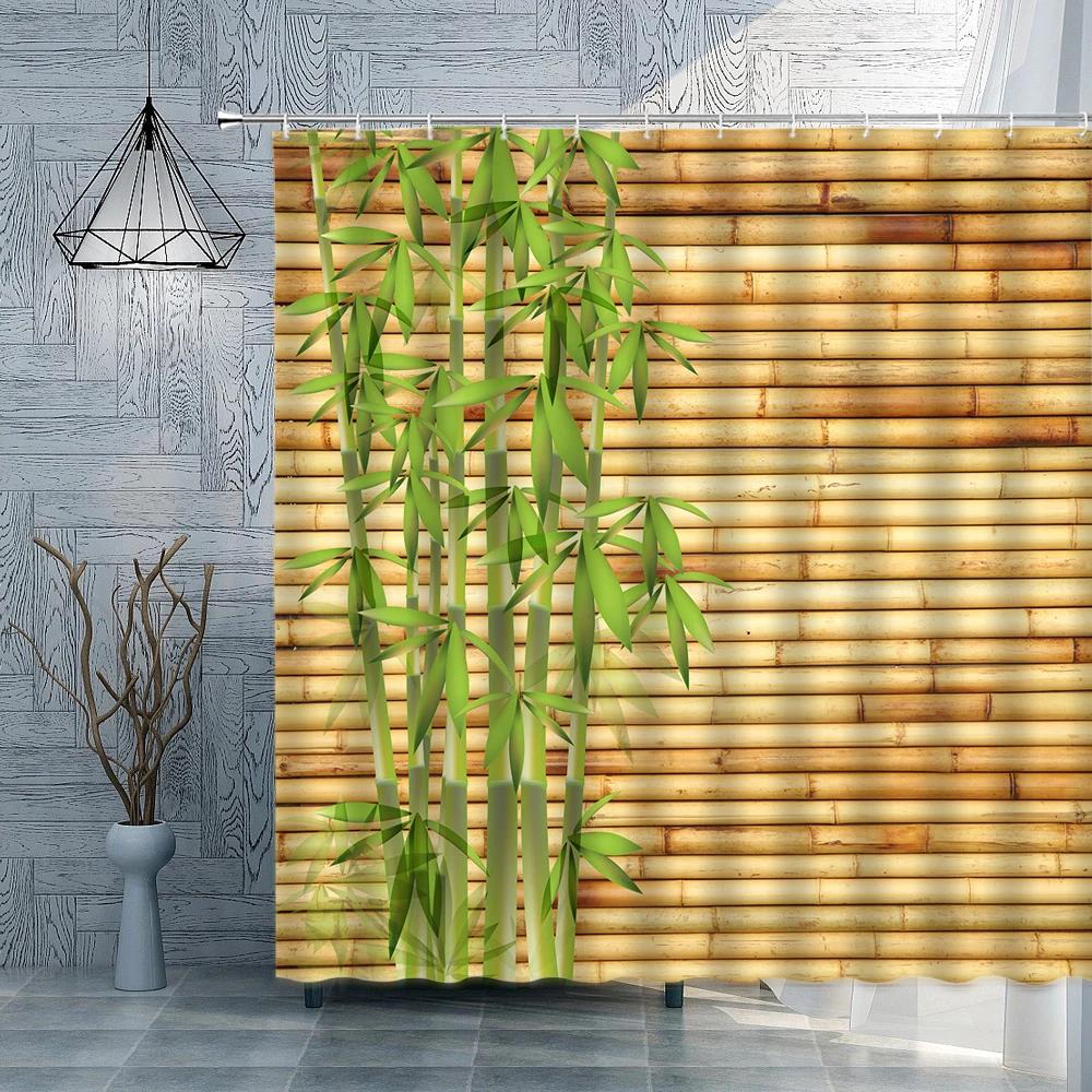 Wood Grain Shower Bedroom Curtains Bamboo Old Door Home Bathroom Toilets Polyester Decor Waterproof Screens With Hooks Washable