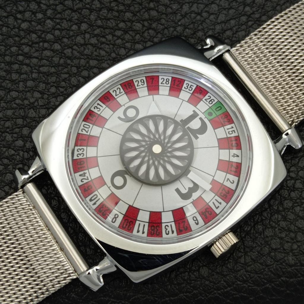HAND-WINDING SWISS MENS VINTAGE POKER FACE REFURBISHED WHITE WATCH a700909-5 R205a-a700909