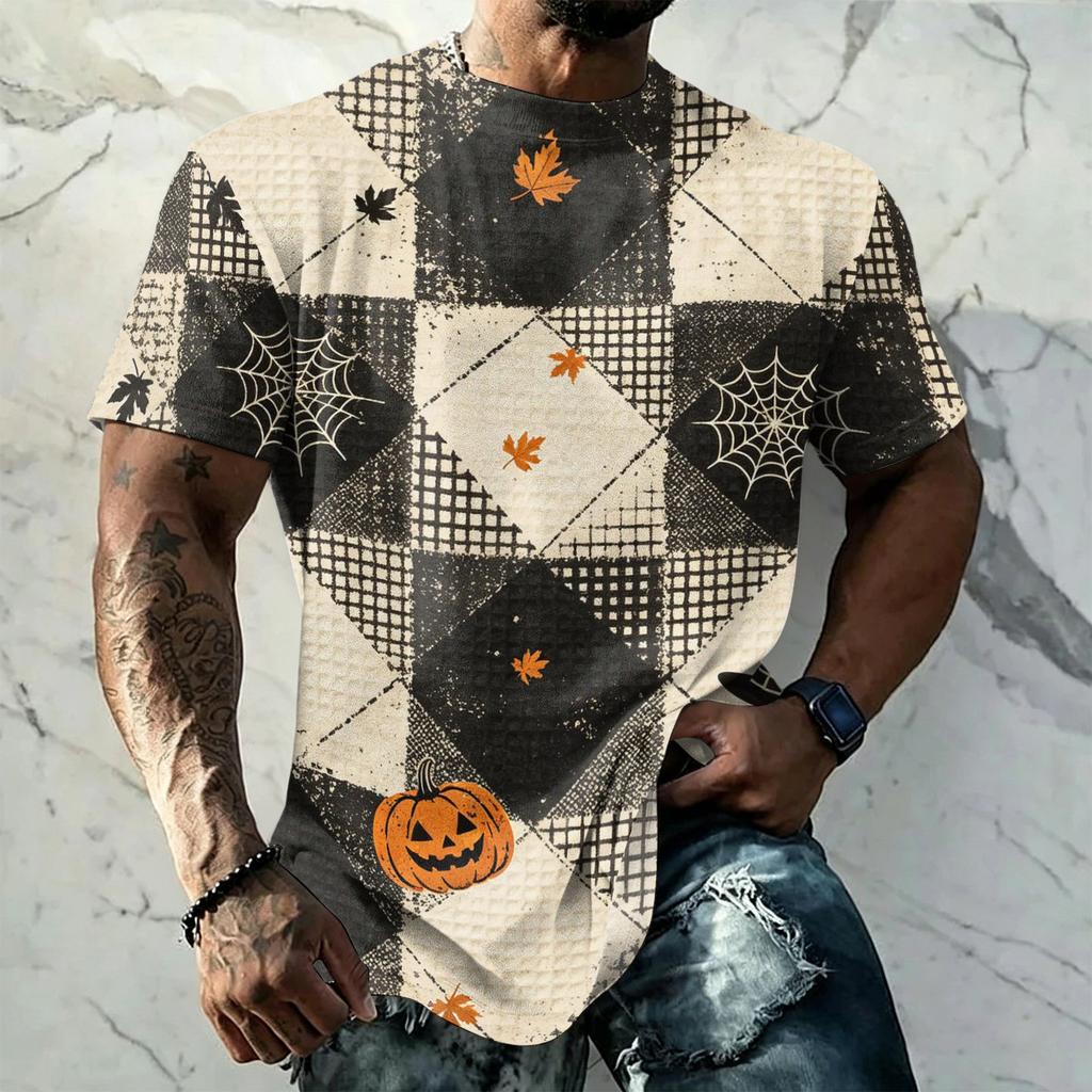 Men's Halloween Vintage Short Sleeve T Shirt Loose Fit Breathable Summer Sports Streetwear Casual Everyday Top with Spider Web Bat Moon Print